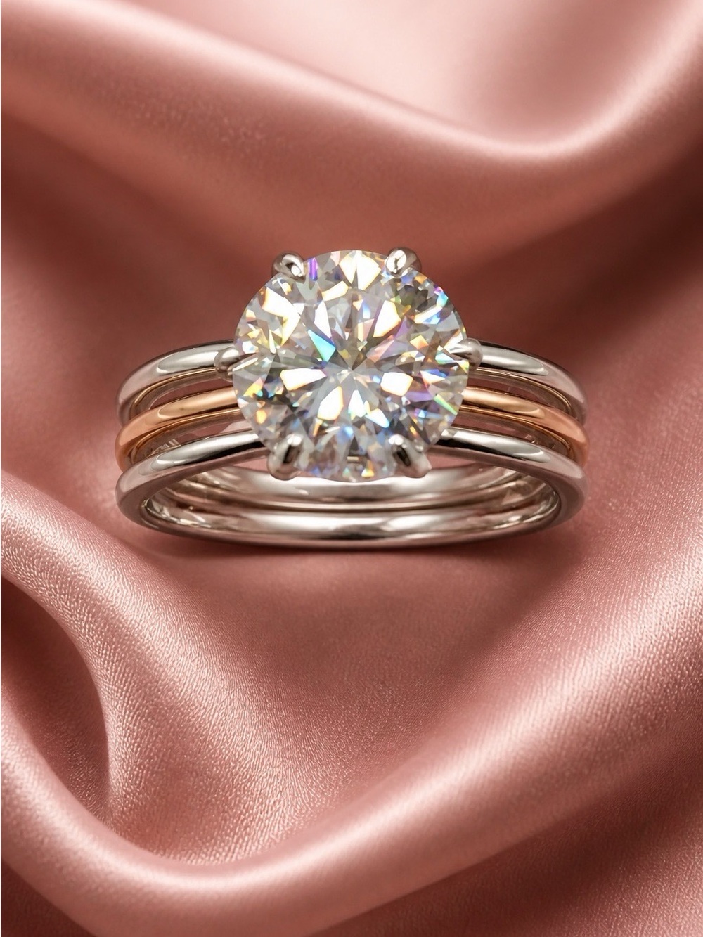 AAA 3.8ctw Moissanite, D-Color VVSI,rhodium over 925 Sterling Silver & Rose Gold